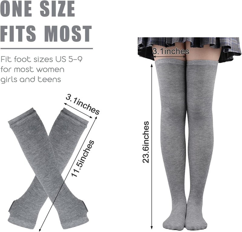 Barrlves Store 2/4 Sets Womens Striped Knee High Socks Long Knitted Arm Warmers Fingerless Gloves for Halloween Costume - Image 2